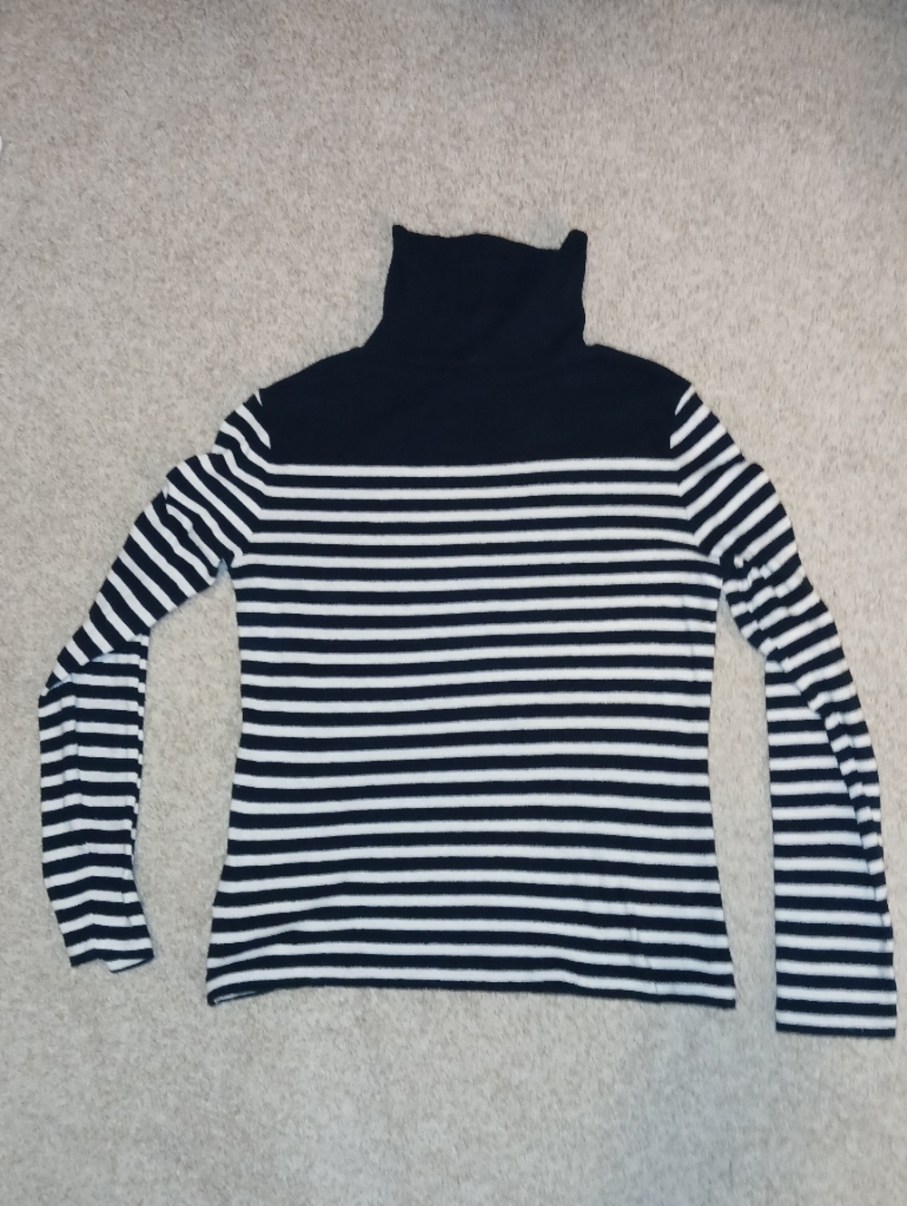 J. Crew Black and White Striped Turtleneck Women's Medium 100% Cotton